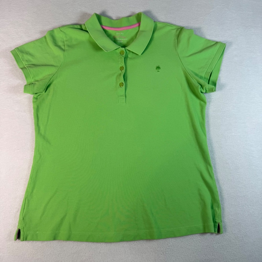 Lilly Pulitzer Polo Shirt Womens XL Green Pima Cotton Chic Fit Palm Tree Resort